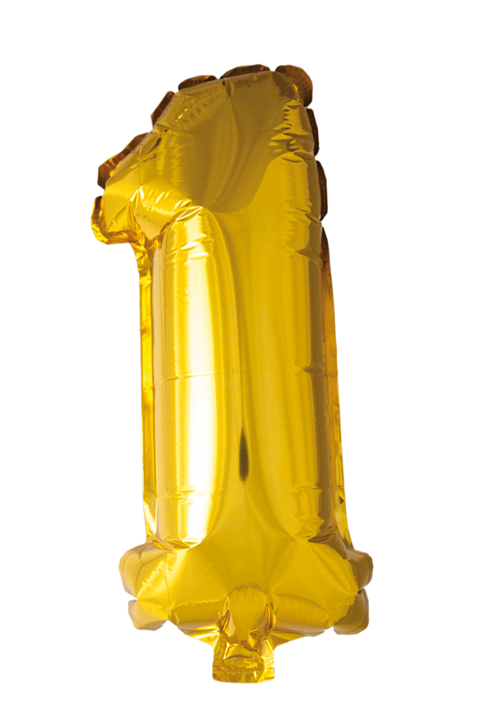 Folieballong siffror 1 i guld 41cm